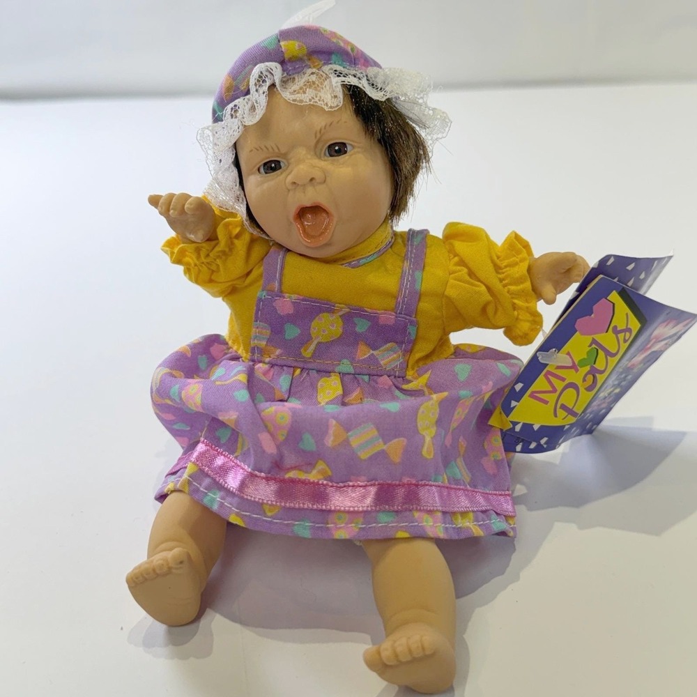 Vintage Gigo Toy My Pals Bean Bag Kids Doll Purple Candy Dress Bonnet NWT 308B9